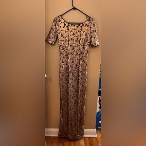 Laundry By Shelli Segal Black and Gold Floral Lace and Sequence Dress